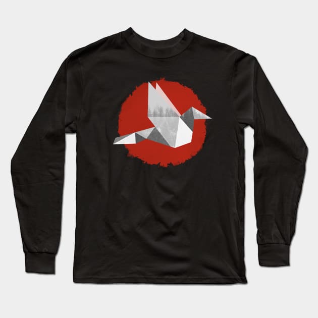 Red Origami Bird Long Sleeve T-Shirt by FoxAndBear